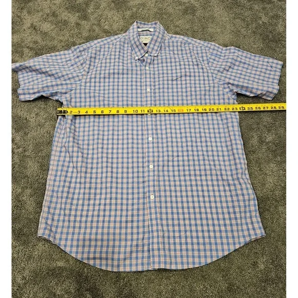 L.L. Bean Men's Plaid Short Sleeve Button-Up Shirt Large Cotton Wrinkle Free - Picture 4 of 6
